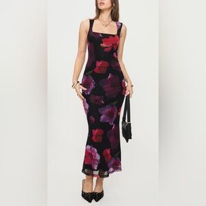 NWT Princess Polly Eviana Maxi Dress Floral Black Pink Purple Wedding - Size 4